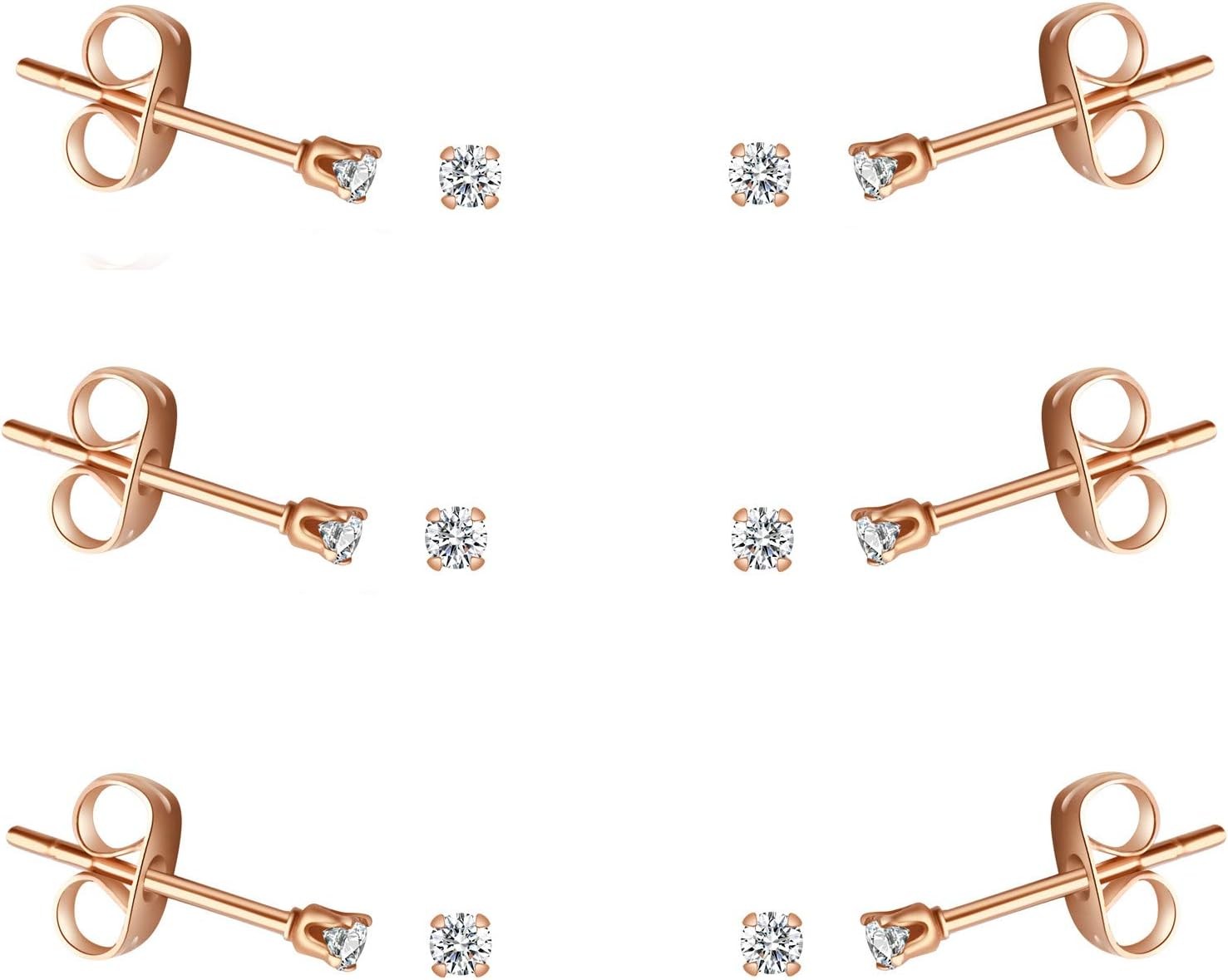 Tiny Womens Surgical Stainless Steel Clear Cubic Zirconia Stud Earrings