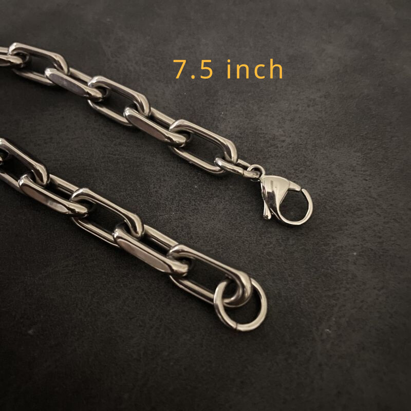 New 8mm Pure Titanium Chain Bracelet Men’s Women Flat O-Chain Anti Allergy 7.5″
