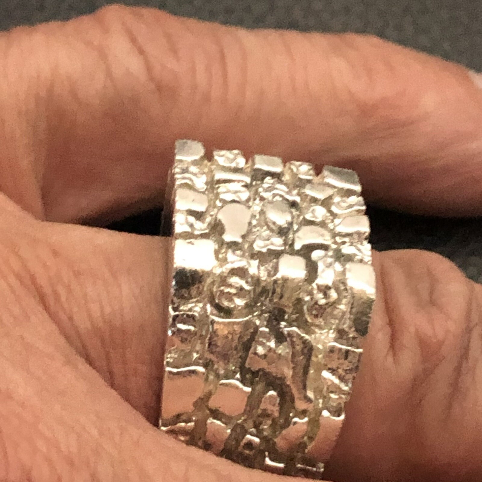MJG STERLING SILVER . HEAVY NUGGET RING. BIKER. 31 GRAMS. STARTS AT SIZE 9