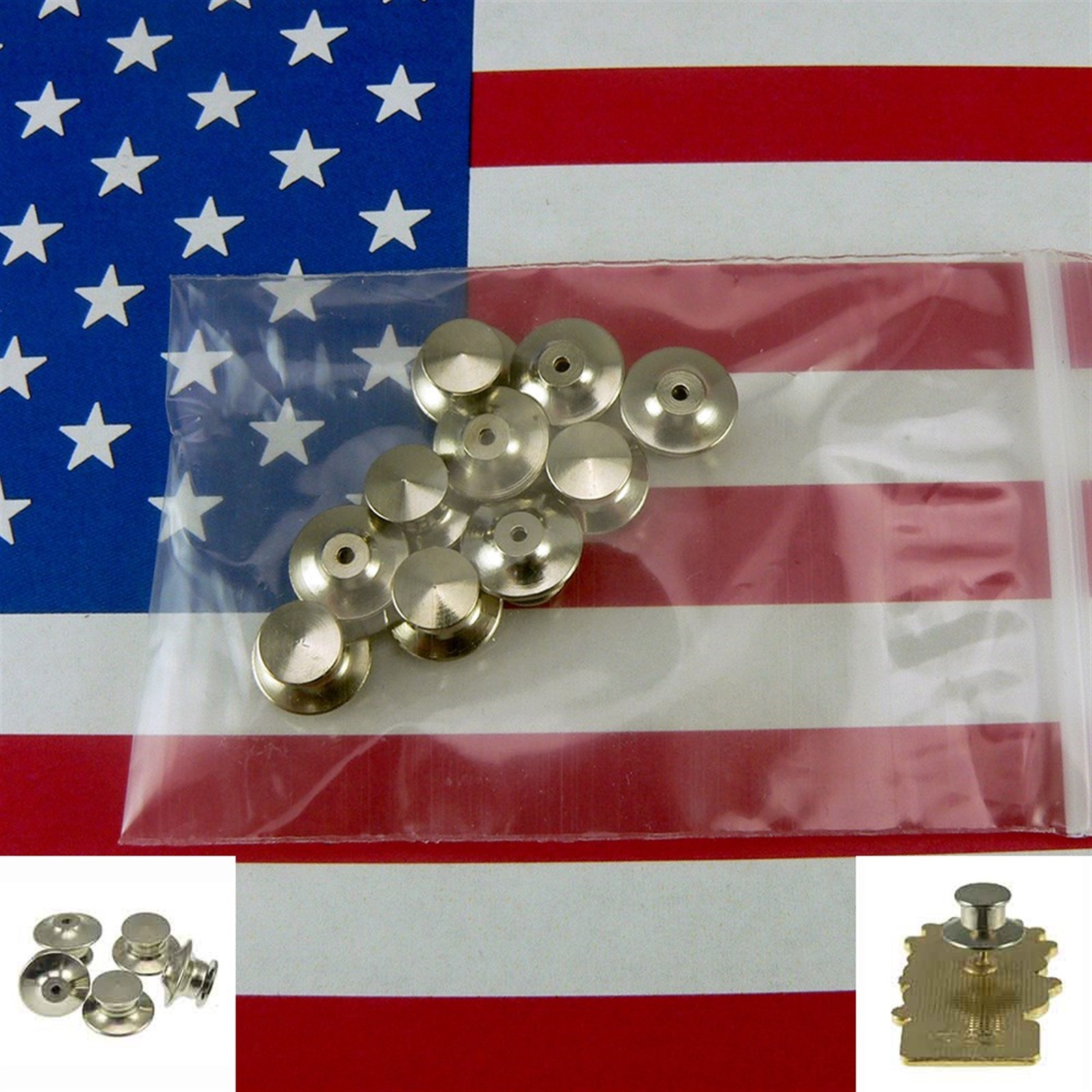 10 Chrome Deluxe Locking Flathead Pin Backs Clasp Clutch Catch Jewelry Findings