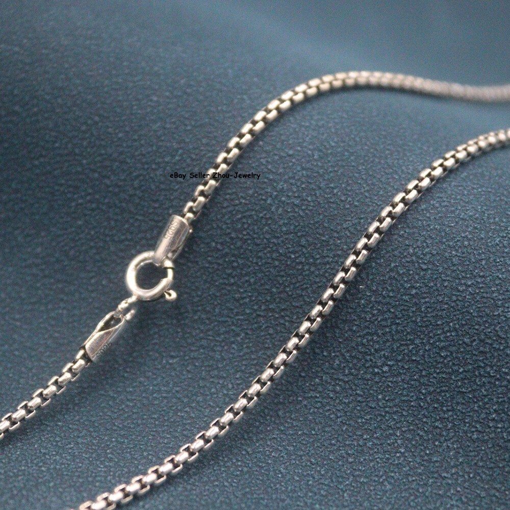 Real S925 Sterling Silver Chain 2mm Lucky Square Box Link Necklace 13-14g 27.5in