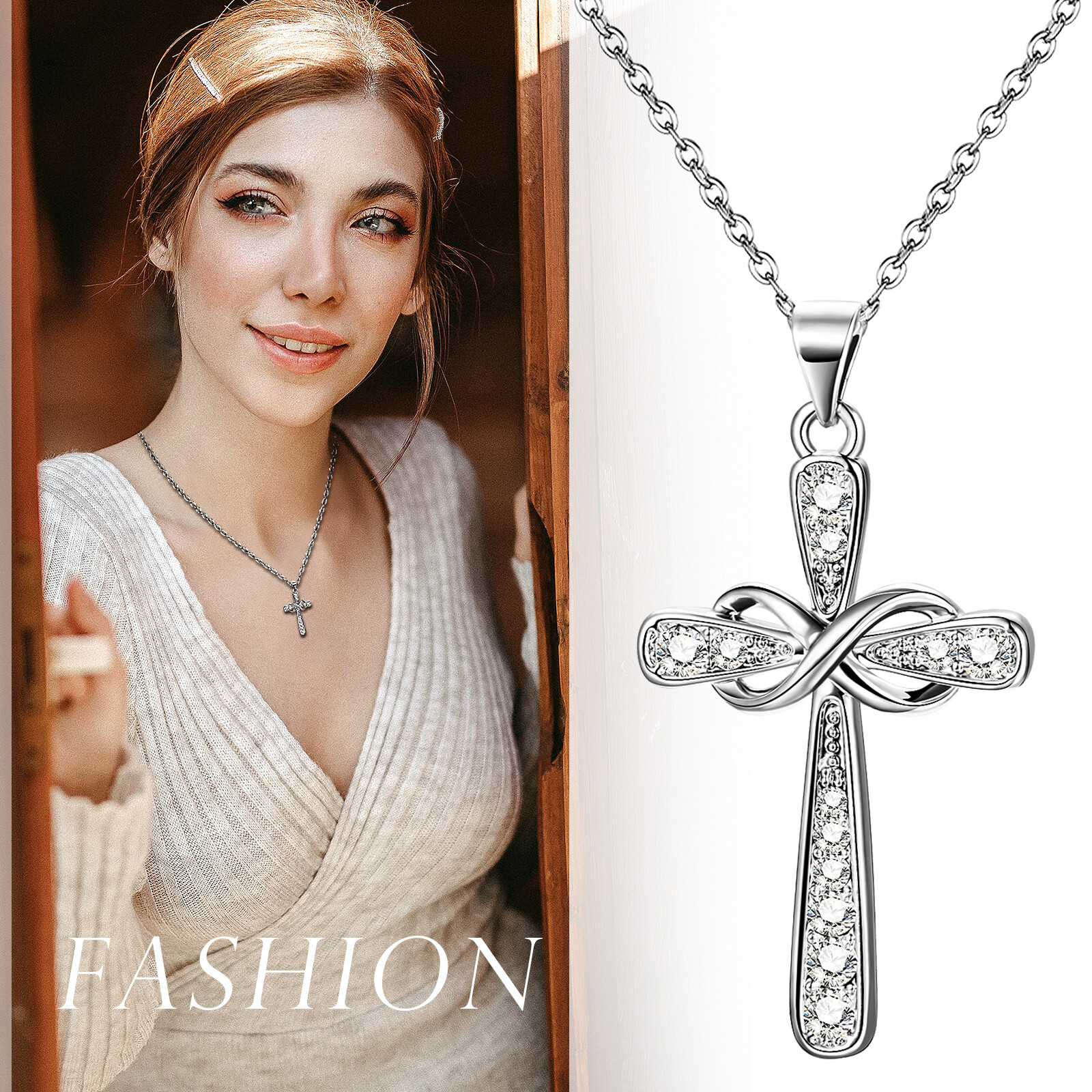 Women’s Infinity Love Cross Cubic Zirconia Stainless Steel Pendant Necklace Gift
