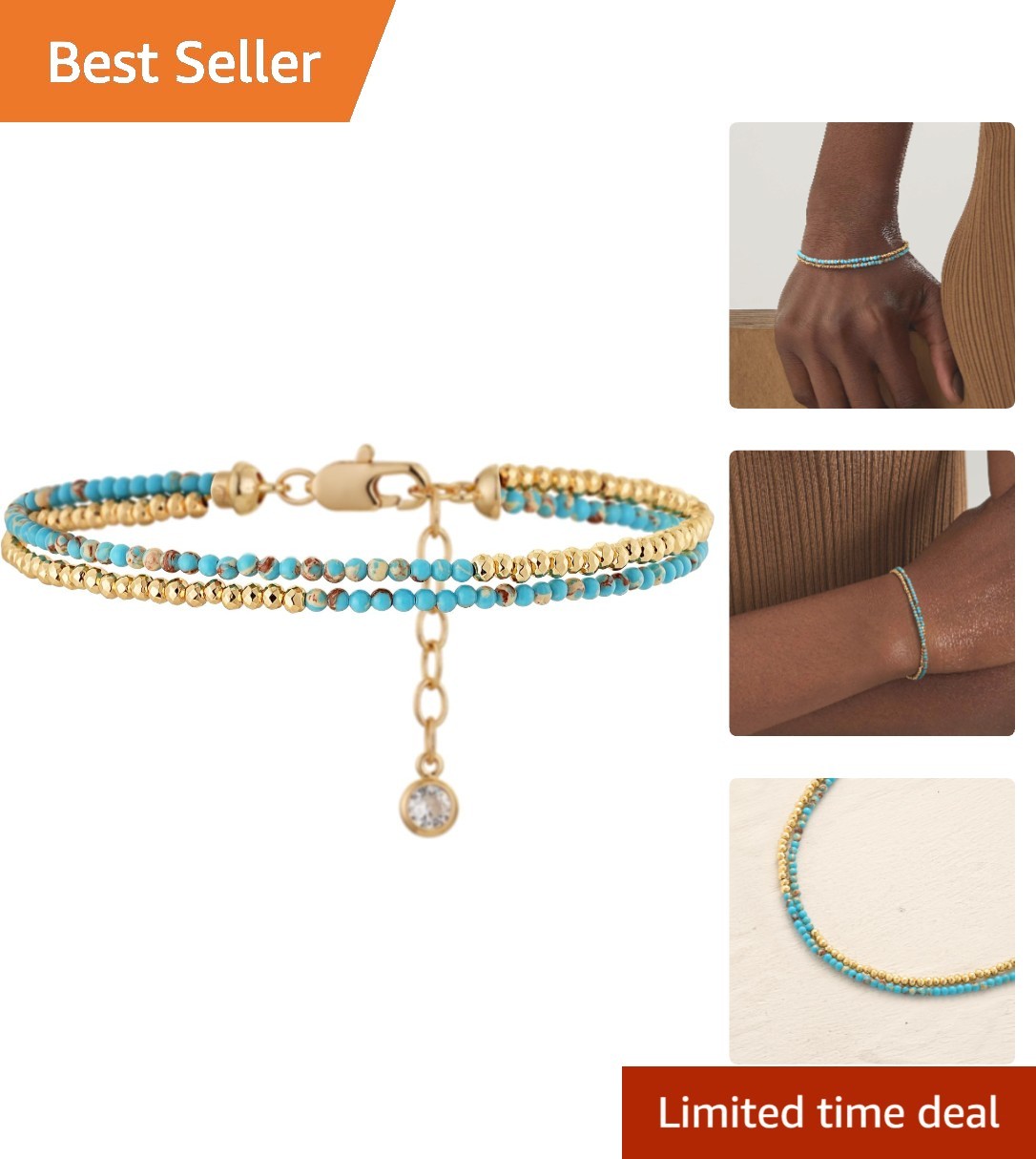 Artisanal Minimalist Beaded Bracelet – 8.5” Sky Blue Turquoise Summer Jewelry