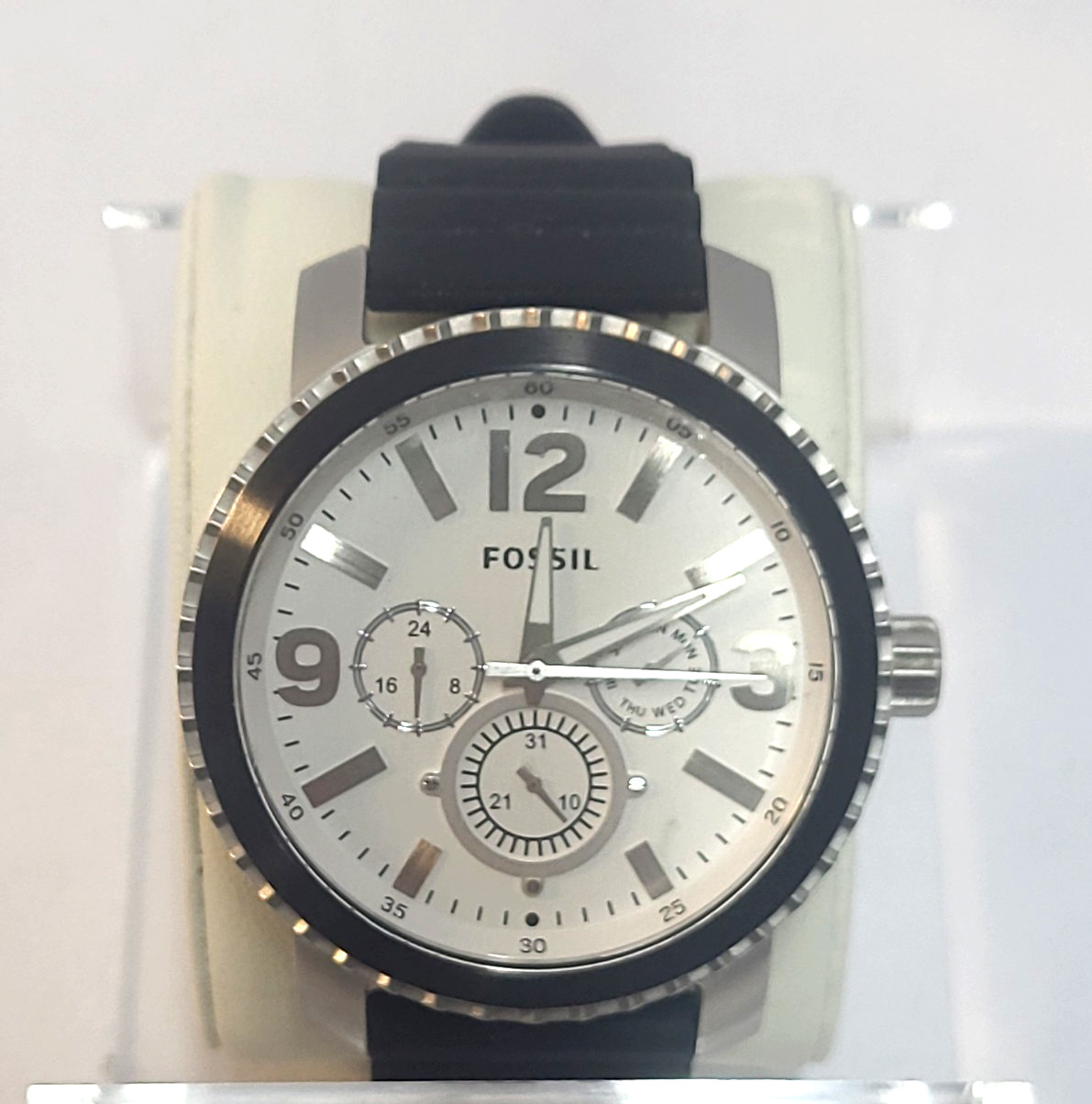 RARE Fossil Large NATE Chrono 50mm Compass Men’s Watch BQ 2307 Wht Silv Blk