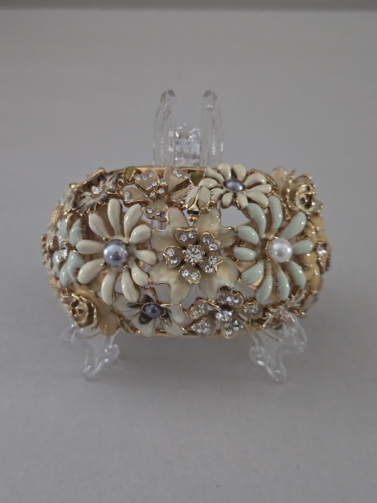 Kenneth Jay Lane Garden Party Floral Cuff Bracelet Ring Set Swarovski Crystal