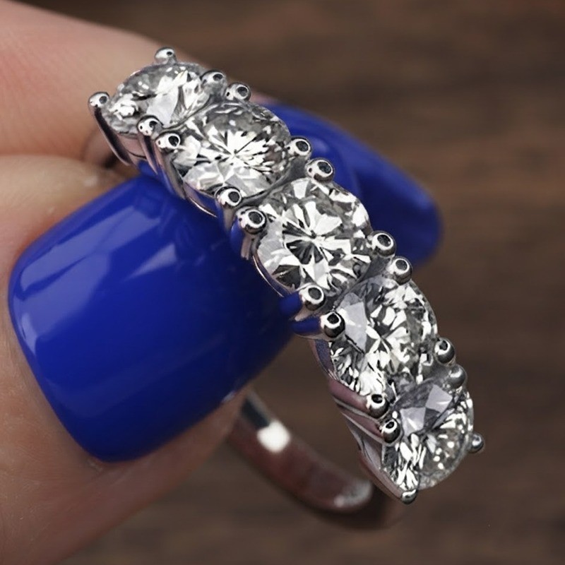 2.0 CTW Round Cut Moissanite Five Stone Anniversary Ring 14K White Gold Plated