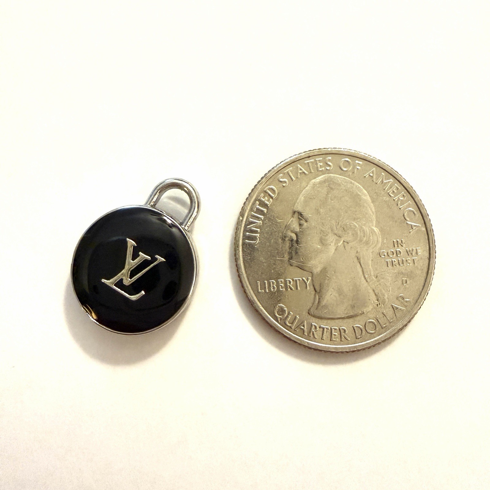Designer Zipper Pull Charm Silver Tone & Black Pendant