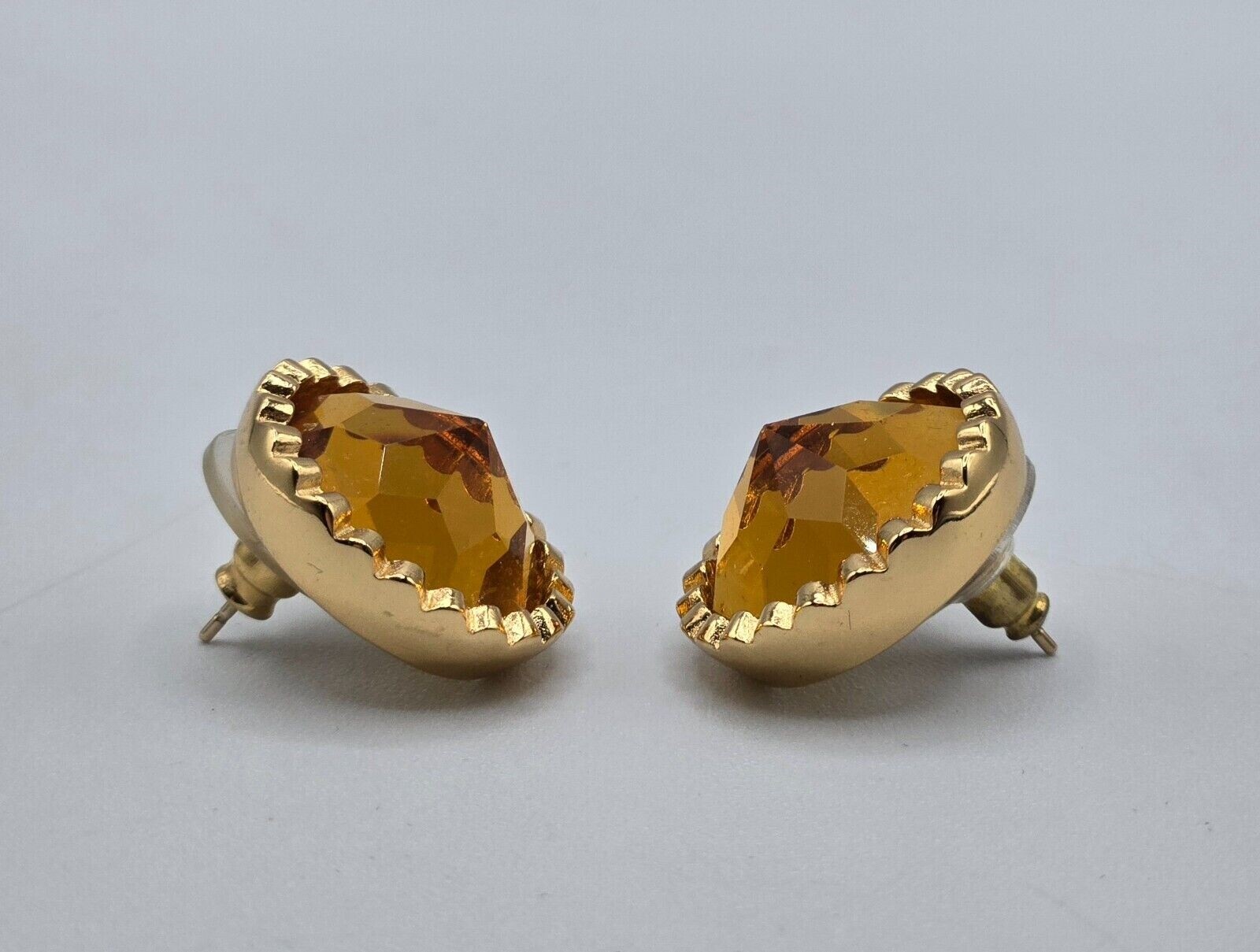 Christian Dior Earrings Faux Citrine Faceted Round Studs Inverted Stones