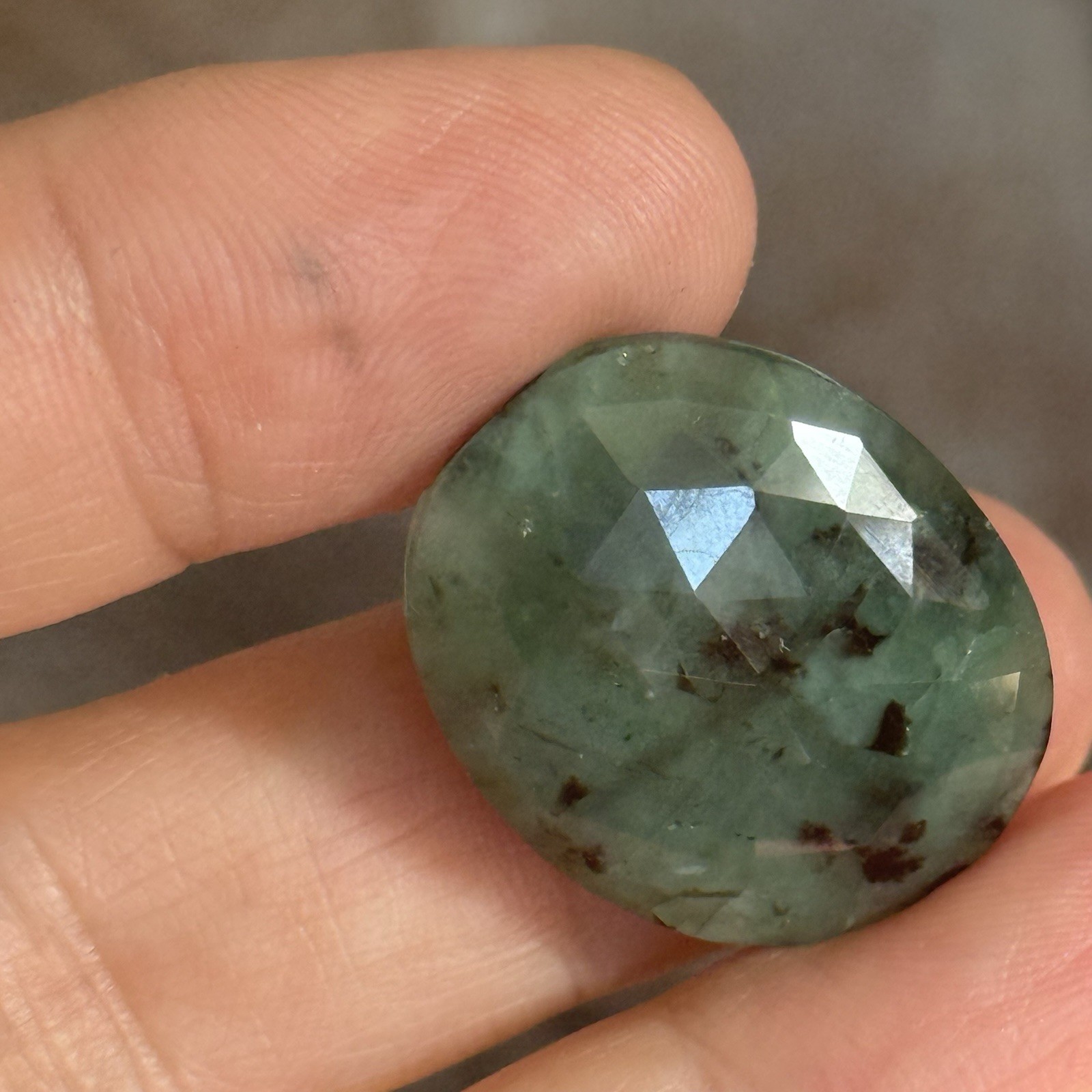 19.6ct 25.5×20.3×4.8mm Natural Green Emerald Rose Cut Flat Back Oval Cabochon