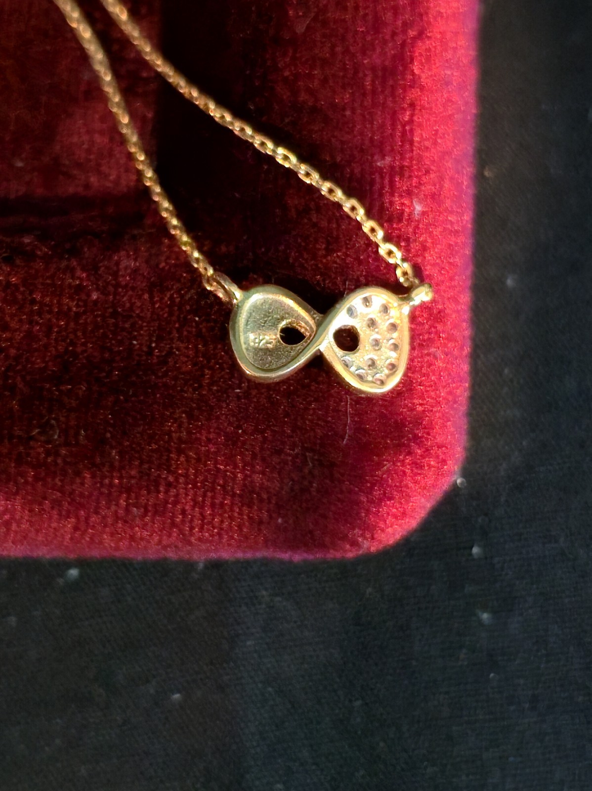 925 Sterling Silver 18ct Gold Plated Bow Necklace with Glass Crystals 45.5cm