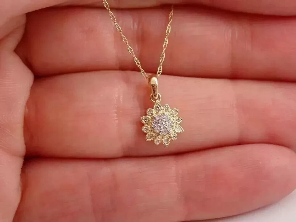 1Ct Round Cut VVS1/D Diamond Snowflake Pendant 14K Yellow Gold Finish Free Chain