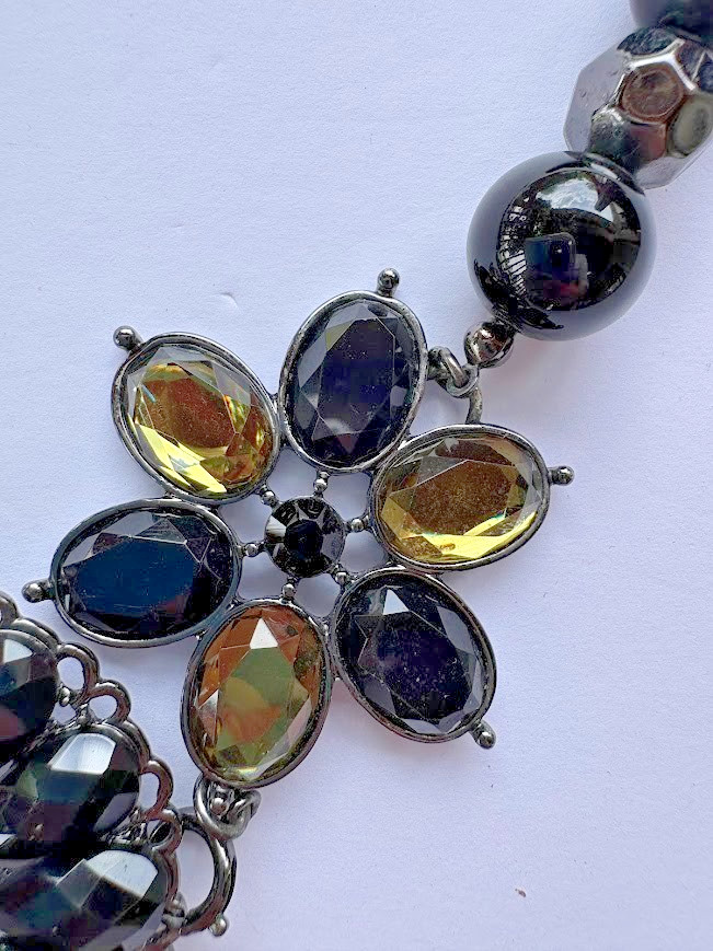 Vintage Premier Designs Crochet Black Pendant Necklace Brooch RETIRED