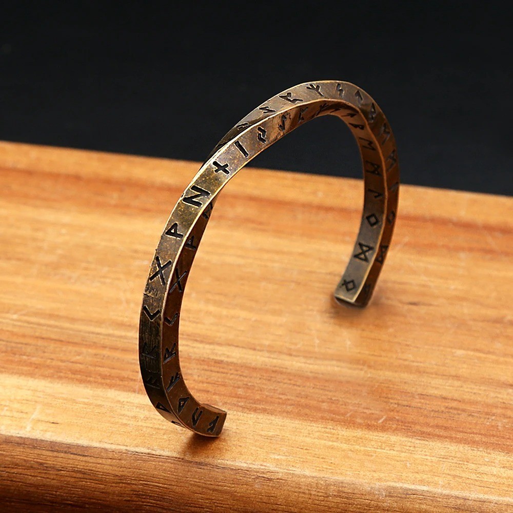 Bracelet d’ouverture Mobius en acier inoxydable 316L, Runes Viking, pour hommes