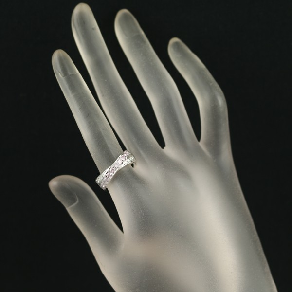 Auth Mikimoto Ring Pink &Clear Diamond 0.52ct CrossLine US6-6.25 950 Platinum