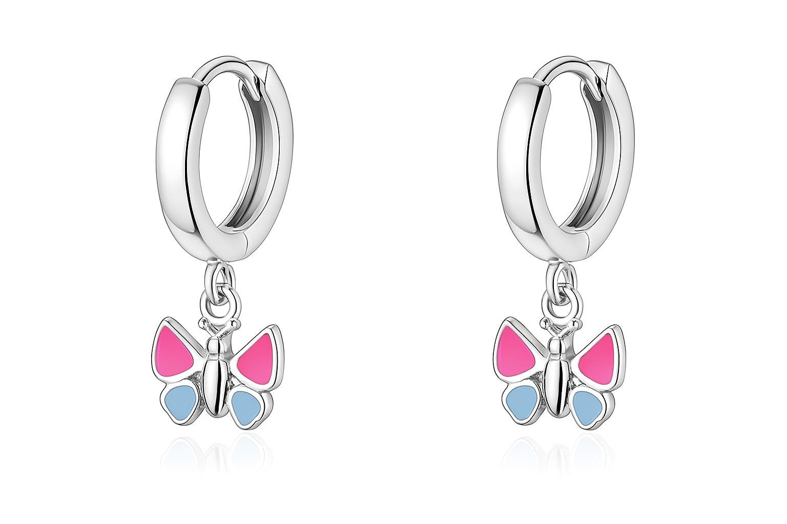 Silver 925 Kids Hoop Earrings 22x3mm Hinged Hinge Butterfly Coloured Painted