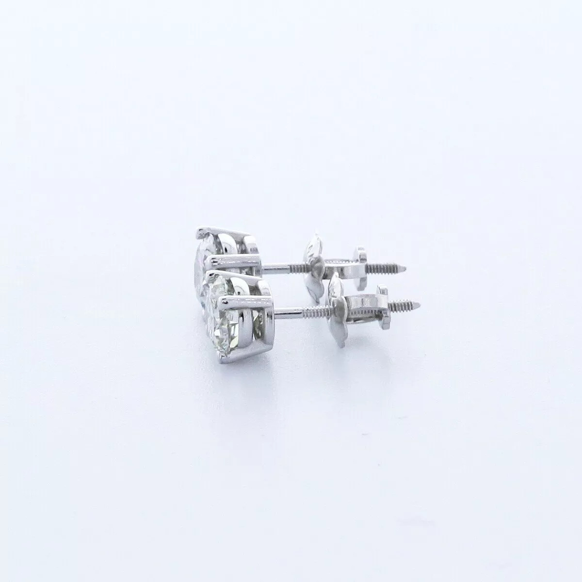Stud Earrings Classic Solid 14K White Gold 1 Carat Round Natural Diamond G SI1