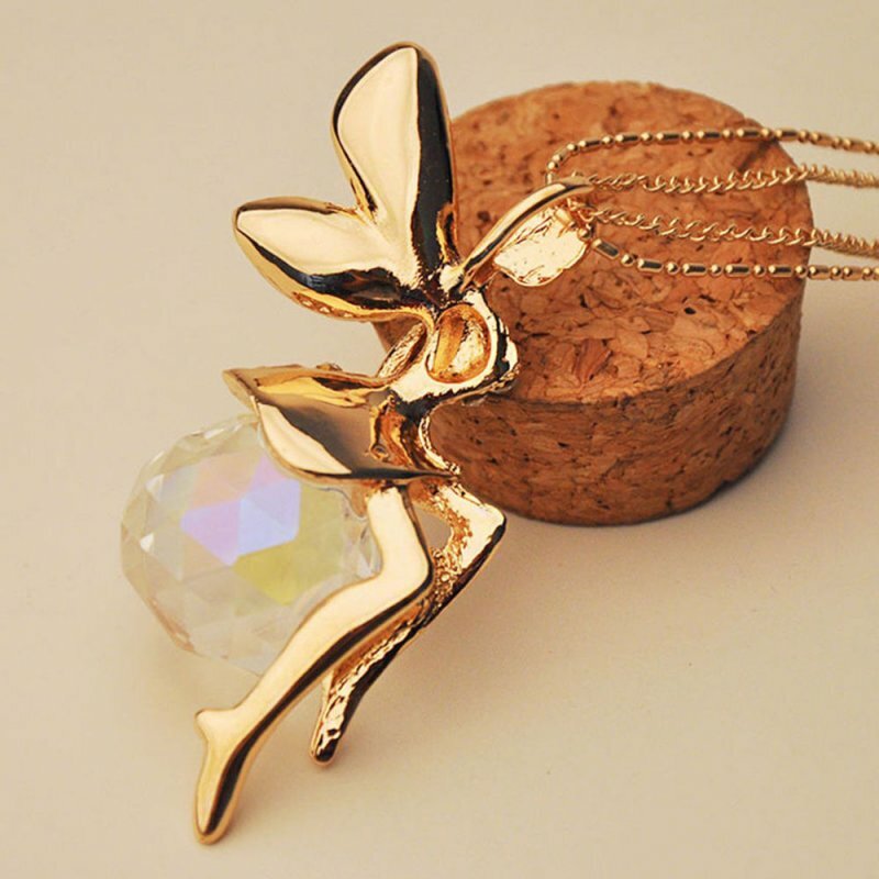 Fashion Women Crystal Fairy Angel Wing Pendant Long Chain Sweater Necklace Gift