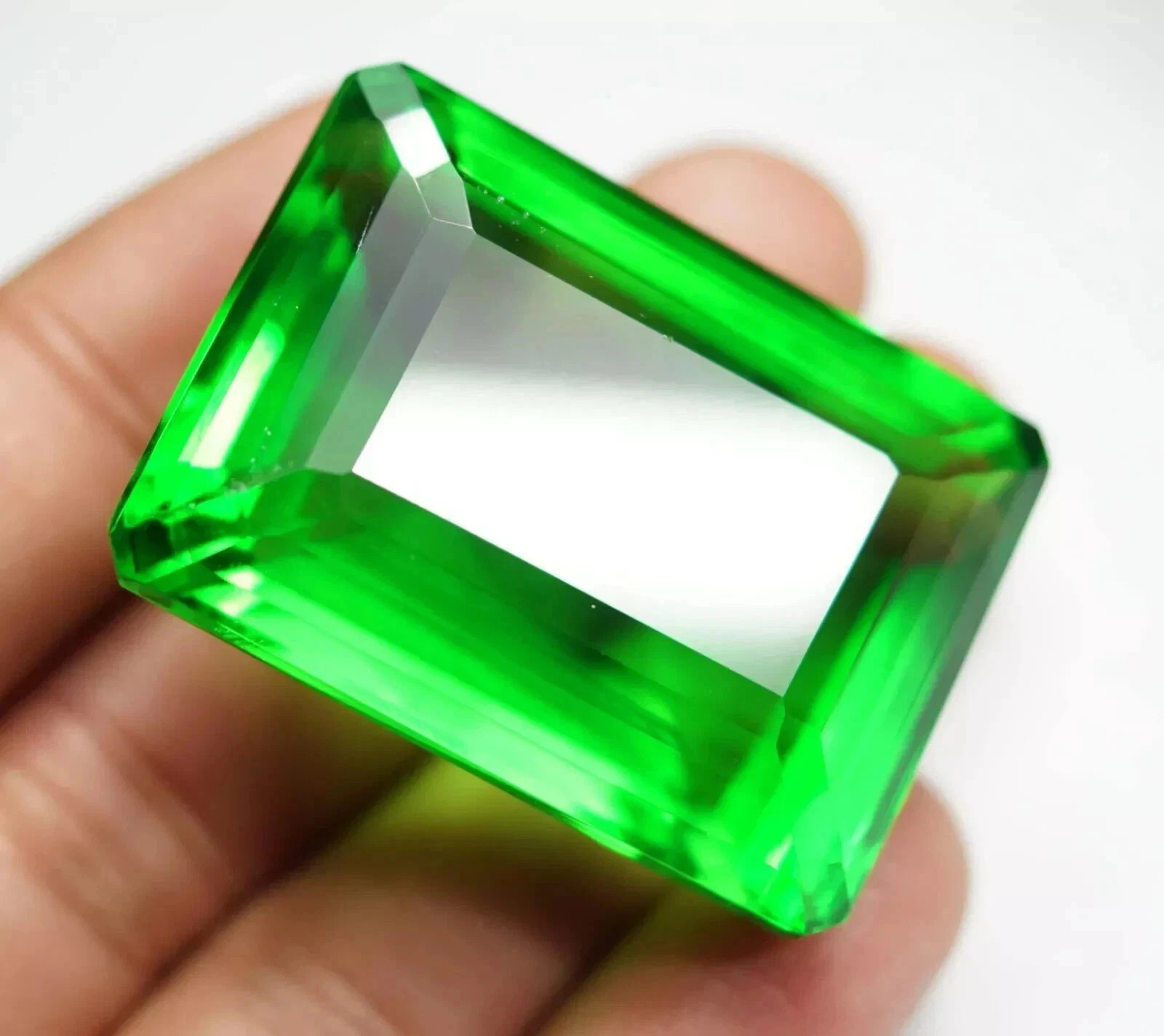 46 Ct Green Topaz Emerald Cut Certified Loose Rare Gemstone For Jewelry Making