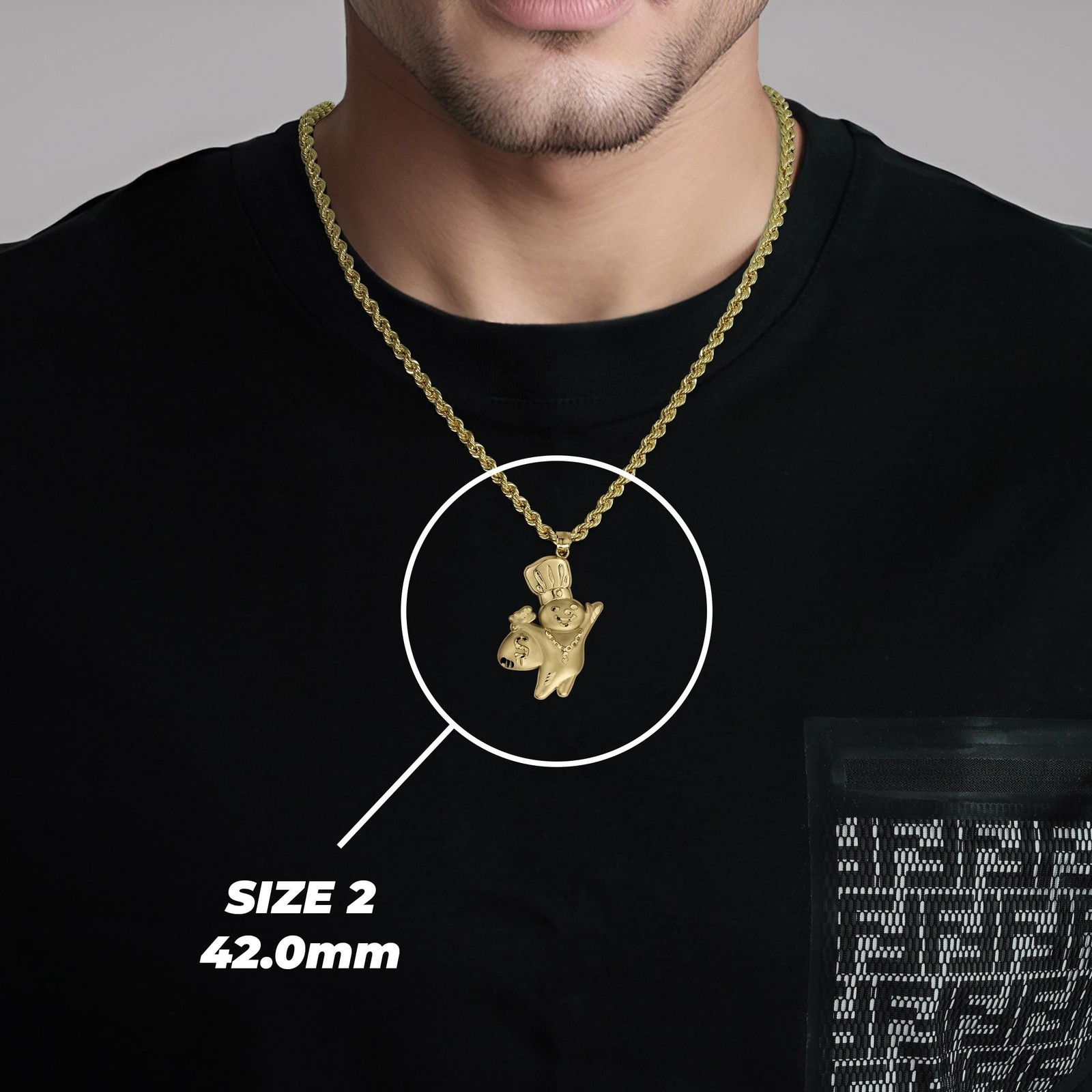 10k Gold Satin Pillsbury Doughboy DC Pendant Necklace
