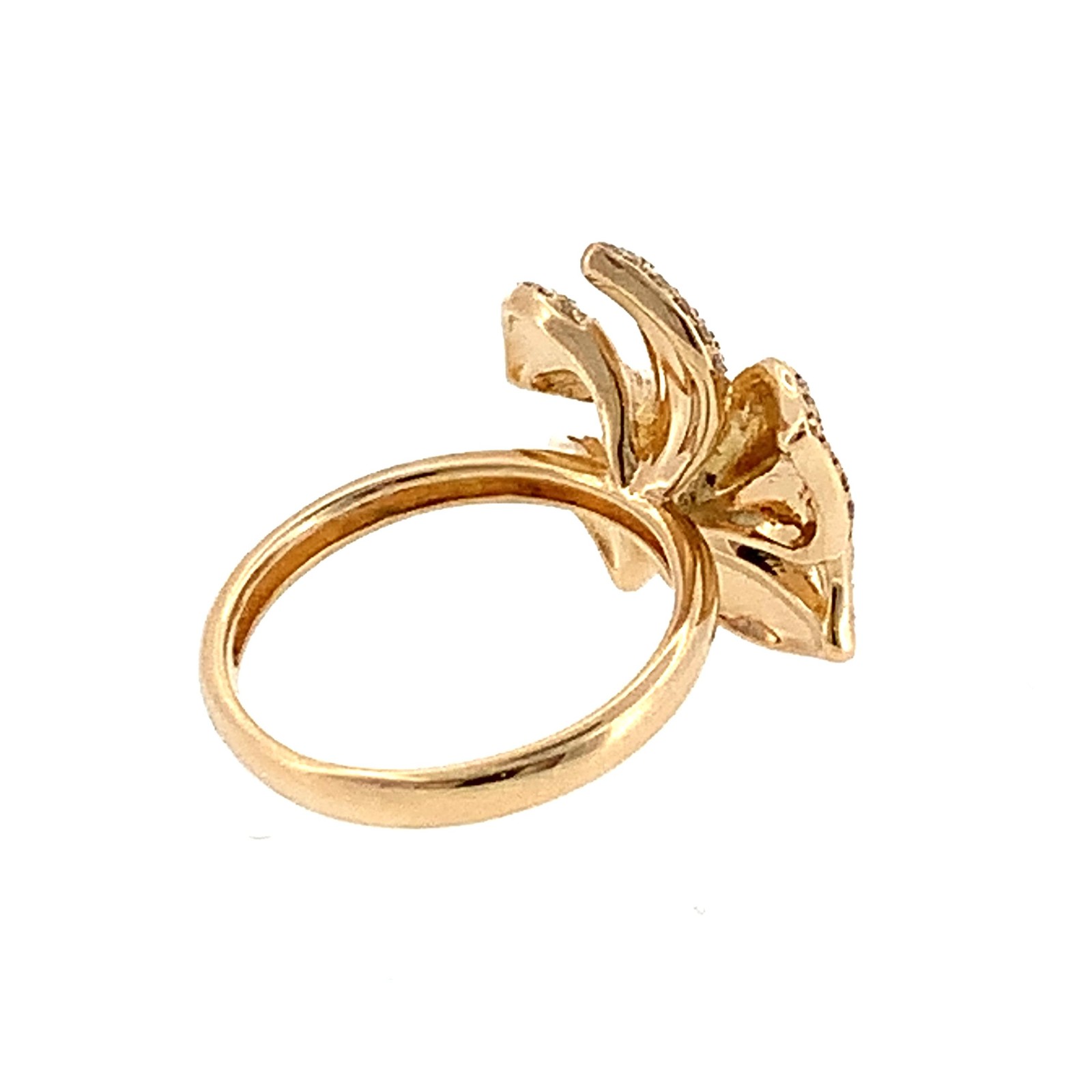 EFFY 14K Gold Pave Round Diamond Accent 5-Petals Ribbed Flower Statement Ring