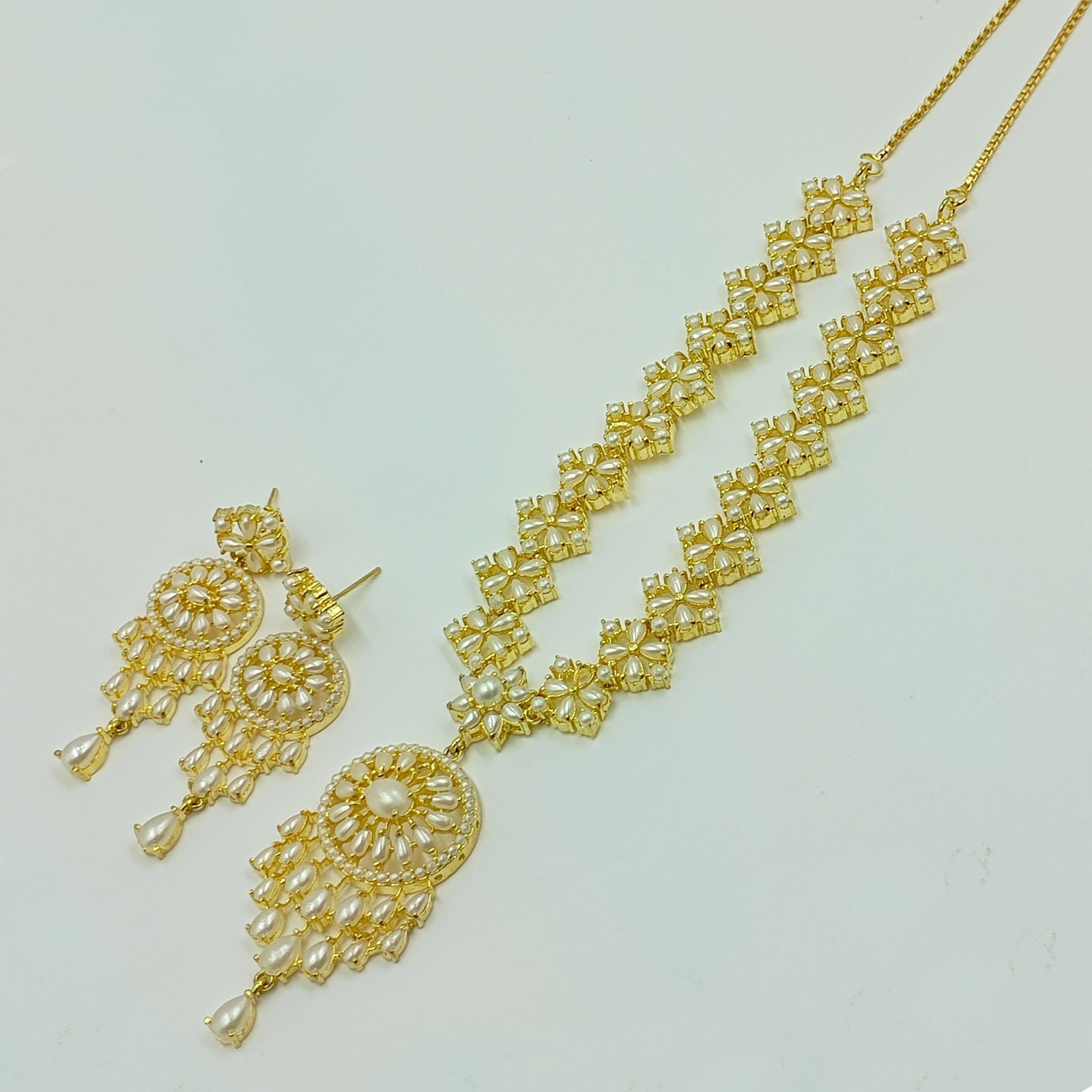 22k Gold Plated Pearl Necklace Set Indian Ethnic Wedding Choker Party Wear Jewel