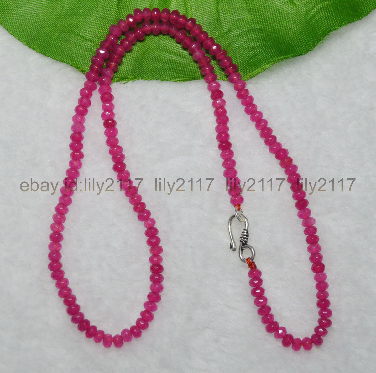 Fashion 2x4mm Rose Jade Faceted Roundel Gems Beads Necklace Silver Clasp 18″ AA