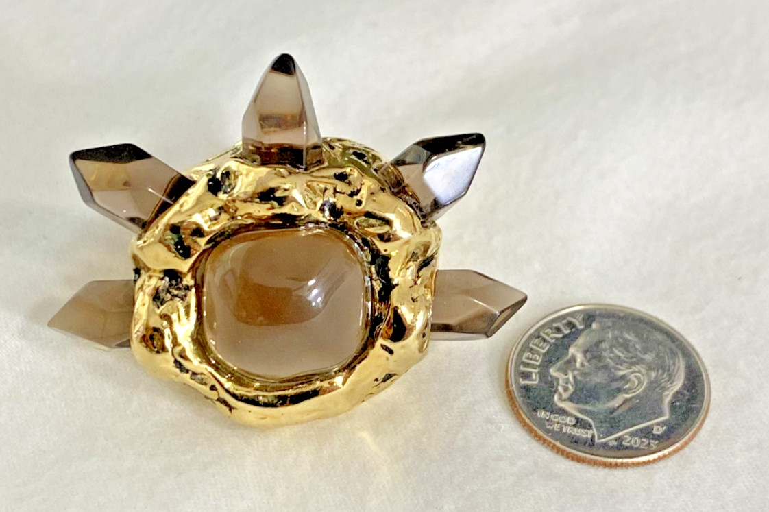 Bloomingdales Designer M Signed Gold-Tone (Smoky Quartz?) Ring, Size 7 1/2, NOS