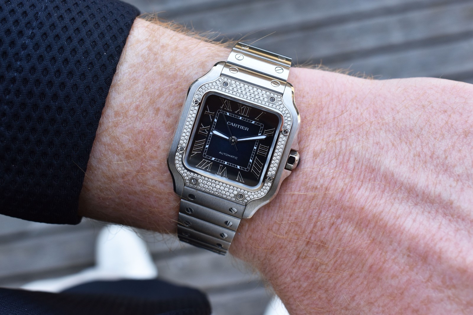 2024 Cartier Santos Medium Factory Diamond Bezel Blue Dial W4SA0006 4075 FS