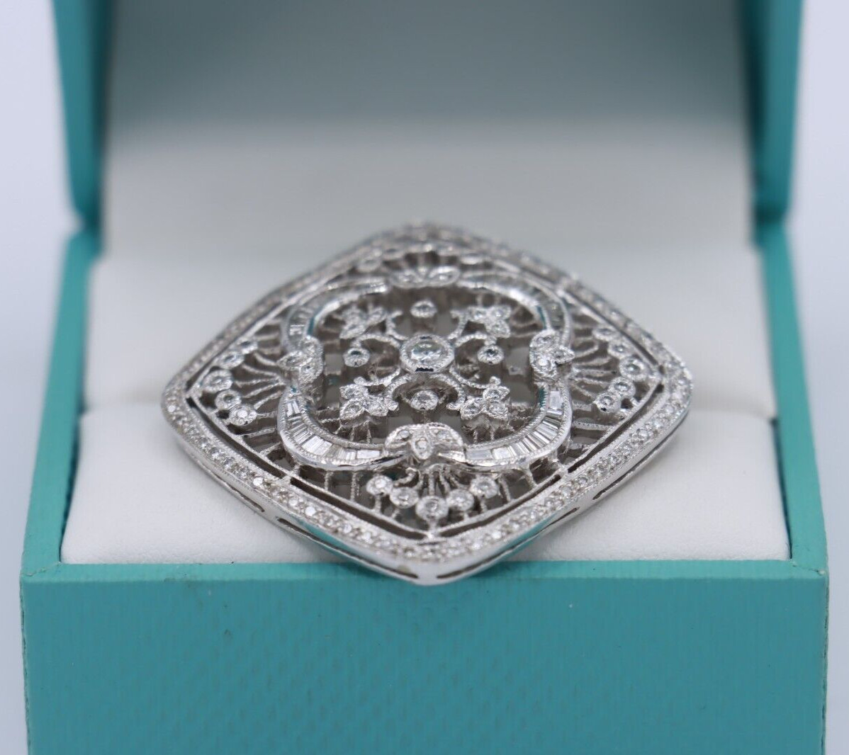 1.00tcw Diamond Art Deco-style Filigree Pendant & Brooch | 18K White Gold