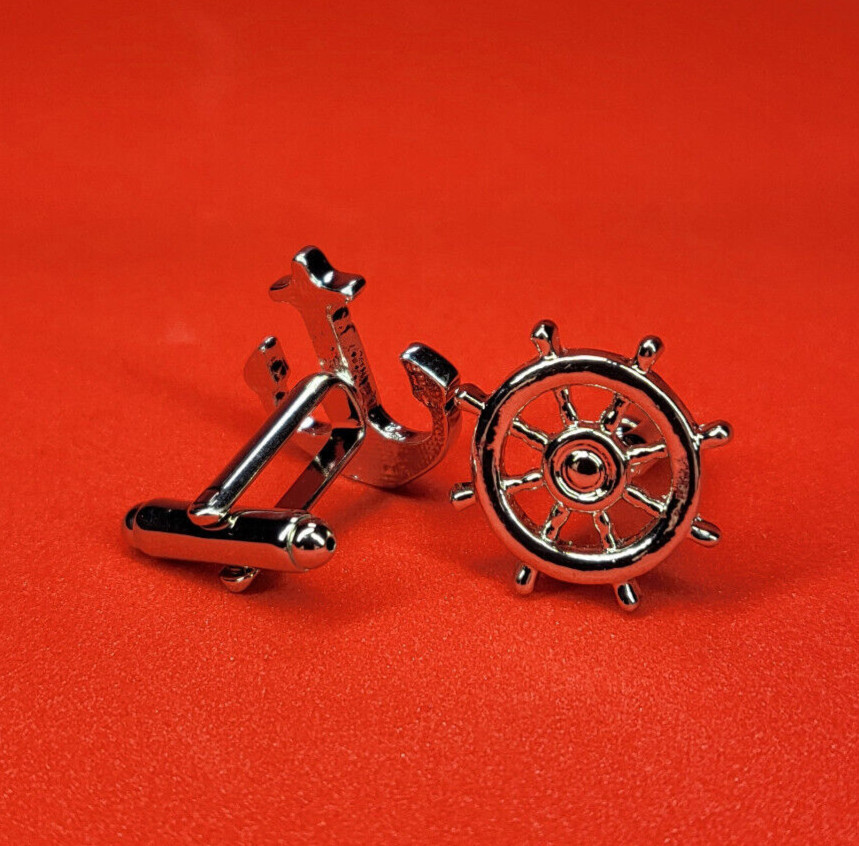 Timeless Nautical Anchor & Ship Wheel Cufflinks – Versatile Gift for Men Formal