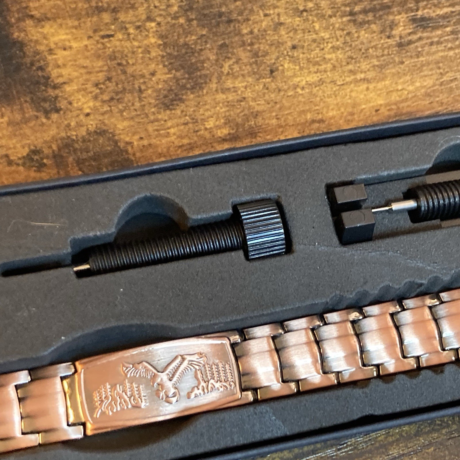 Jecanori Copper Magnetic Bracelet 8.5in 12mm Link Eagle Clasp Steel Mens