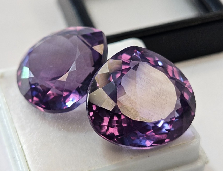 Colour Change 40+ Ct Alexandrite Pear Cut Natural Pair Loose Gemstone