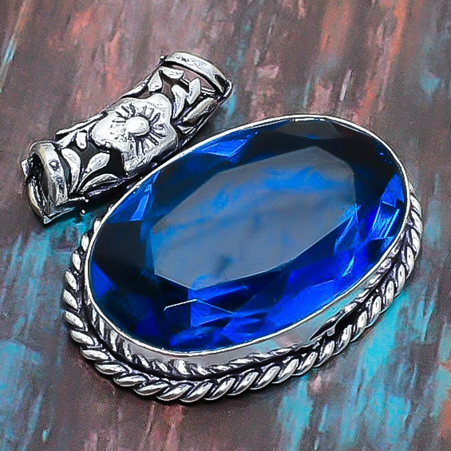 London Blue Topaz Gemstone Handmade Gift Jewelry Pendant 1.18″ c373