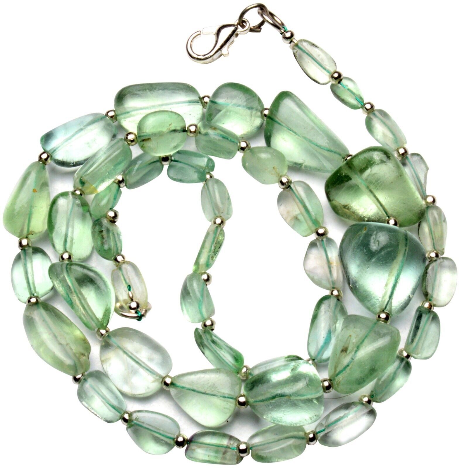 Emerald Green Fluorite Gem Beads 19″ Necklace 7 to 13 mm Size Beads