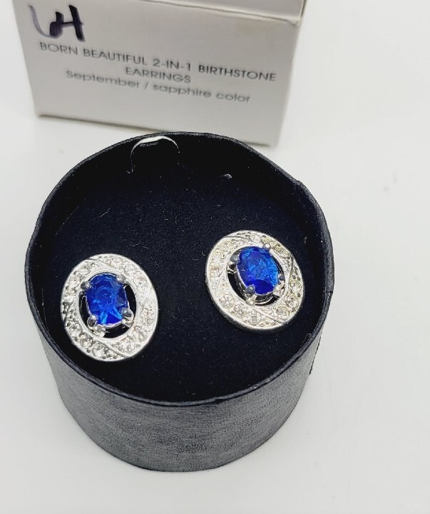 Avon Born Beautiful 2-in-1 Colored Birthstone Earring September Silvertone #64