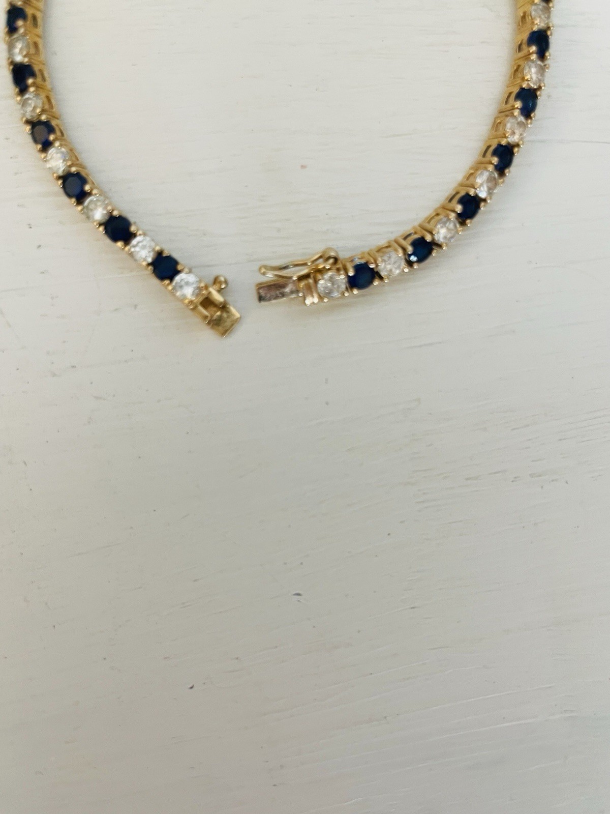 925 Sterling Silver Gold Plated Blue Clear Stone Tennis Bracelet 4mm