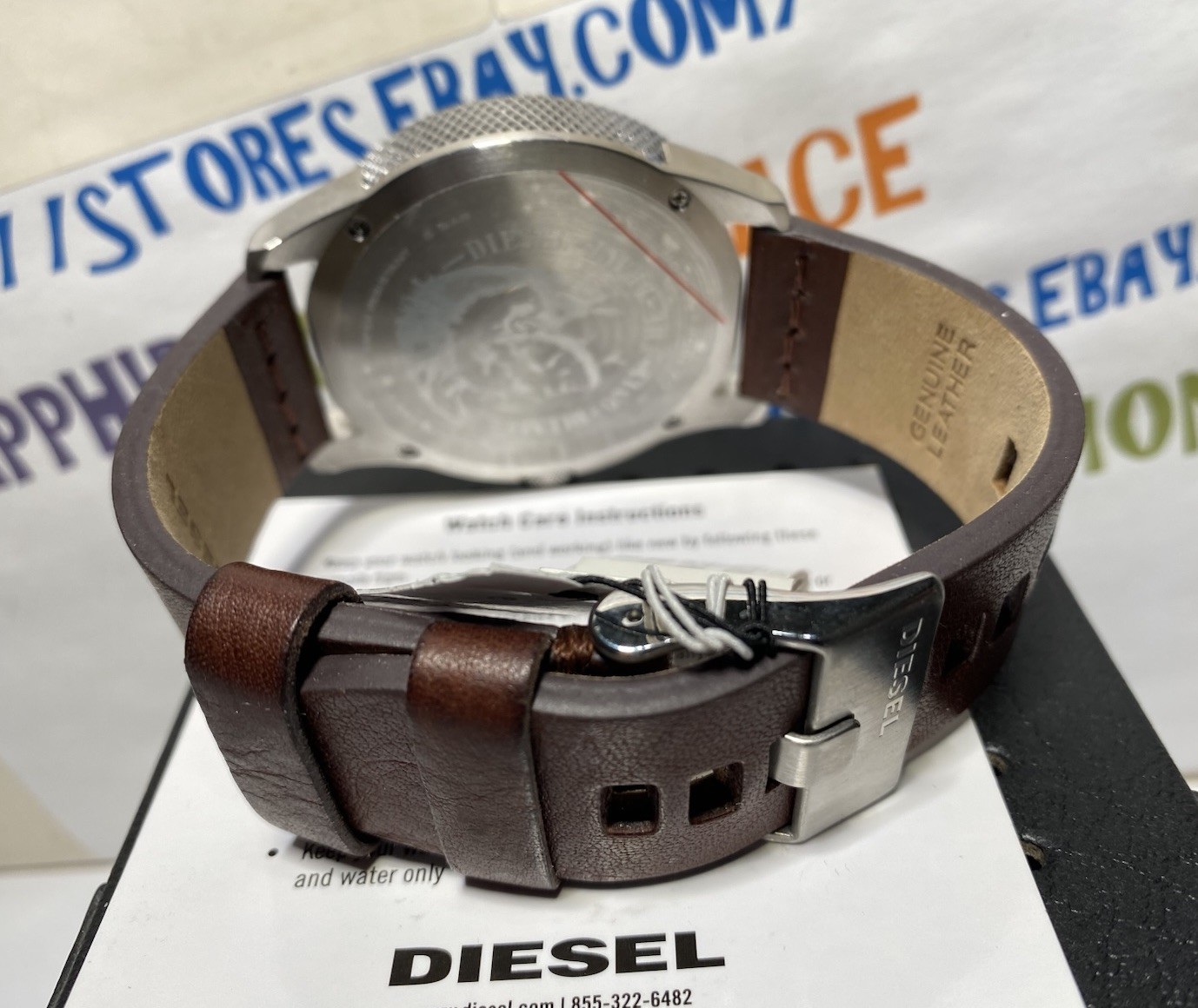 Diesel Men’s 46 x 53 mm Brushed Gunmetal Brown Leather Watch DZ1802 BRAND NEW!