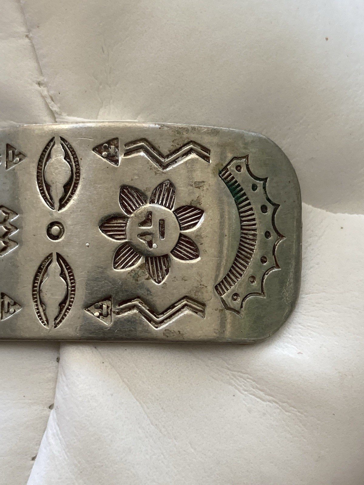 Vintage Bracelet Nickel Silver Faux Turquoise Cuff Stamped BELL TRADING POST