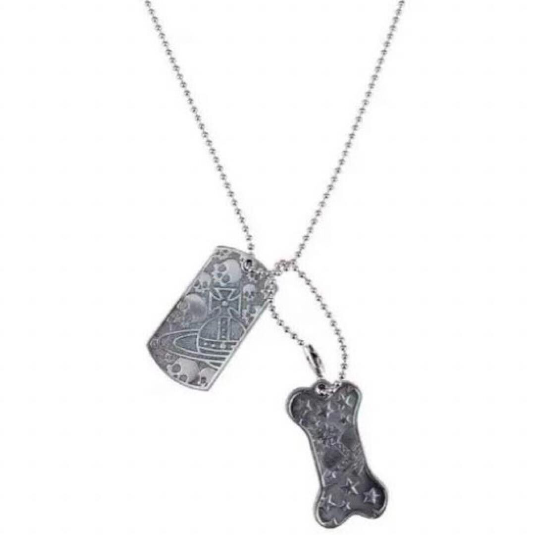 Dock Tag Plate Necklace Pendant 60cm Silver with drawstring