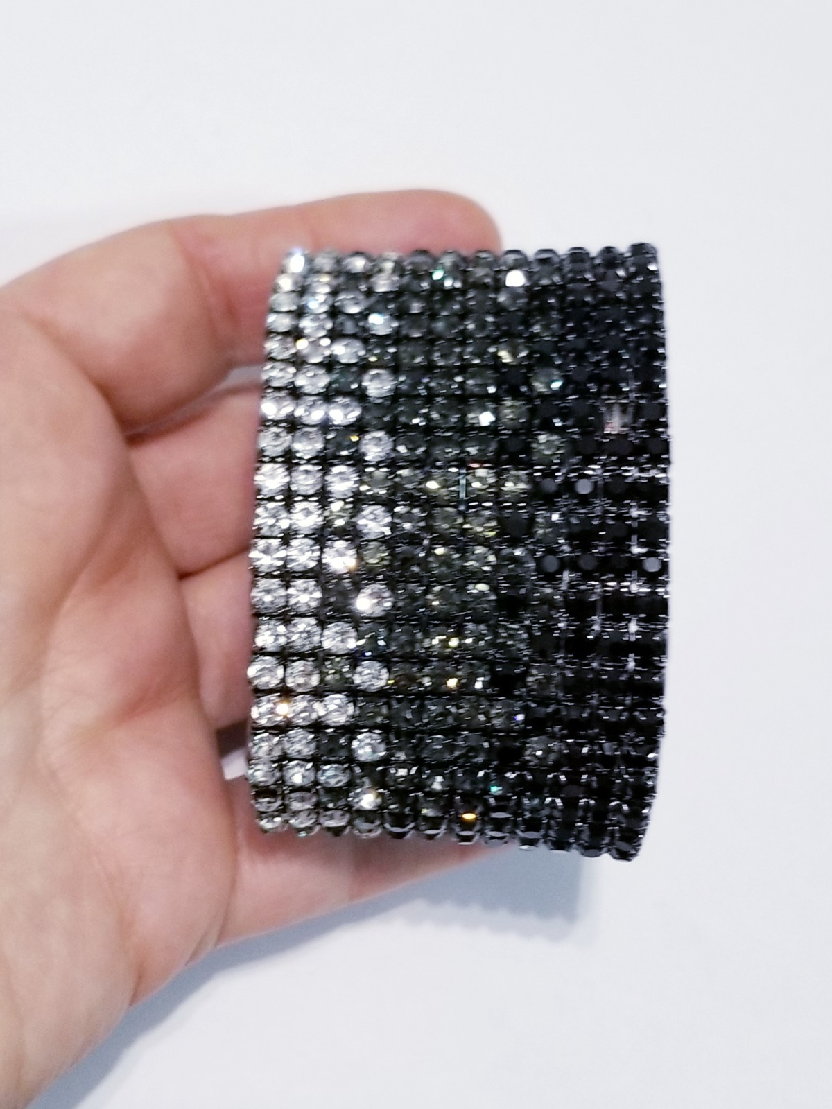 Black Rhinestone Stretch Bracelet Statement Pageant Drag Queen Jewelry Prom