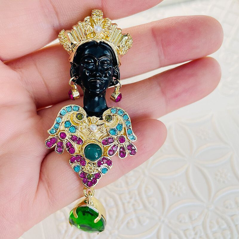 Art Deco Style Vintage Enamel Ancient Egypt Black Moors Brooch Pin
