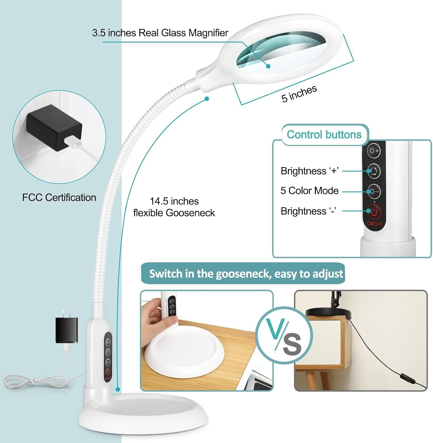 Flexible Gooseneck LED Desk Lamp Hands Free