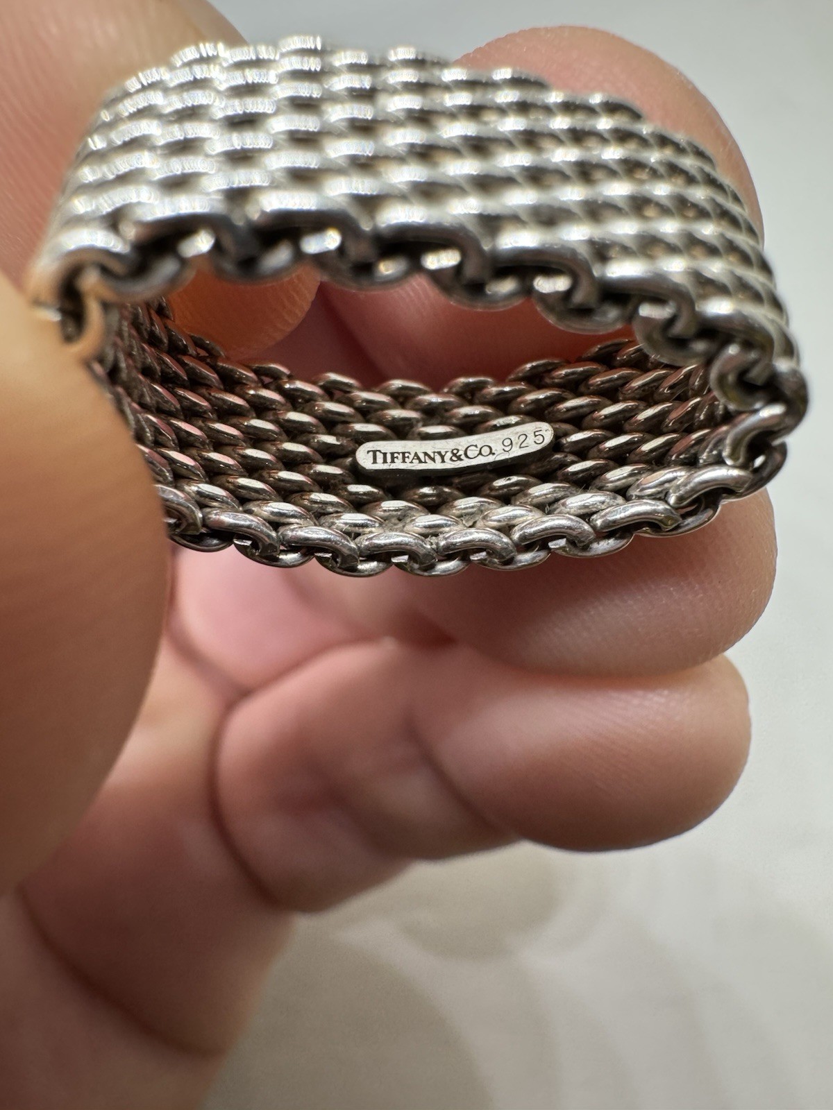 Vintage Tiffany & Co. Somerset Woven Mesh Ring Sterling 10MM Wide Size 7. V-24