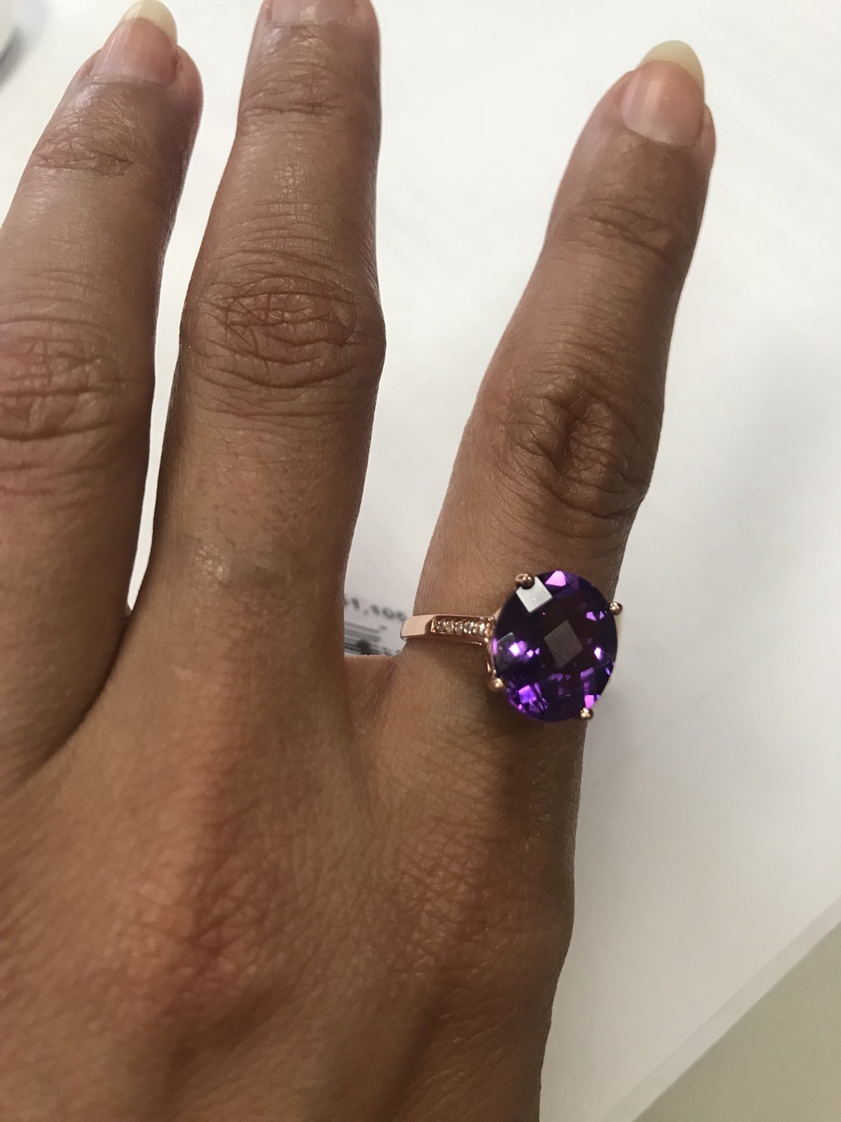 14.85 ct Checkerboard Cushion Amethyst & Diamond Cocktail Ring in 14k Rose Gold