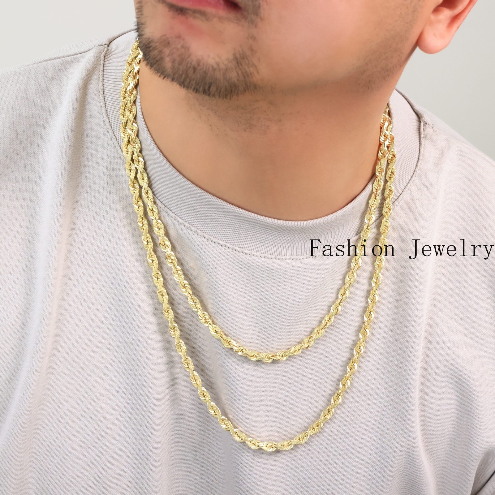 14K Yellow Gold 1mm-10mm Diamond Cut Rope Chain Necklace Mens Women 16″- 30″