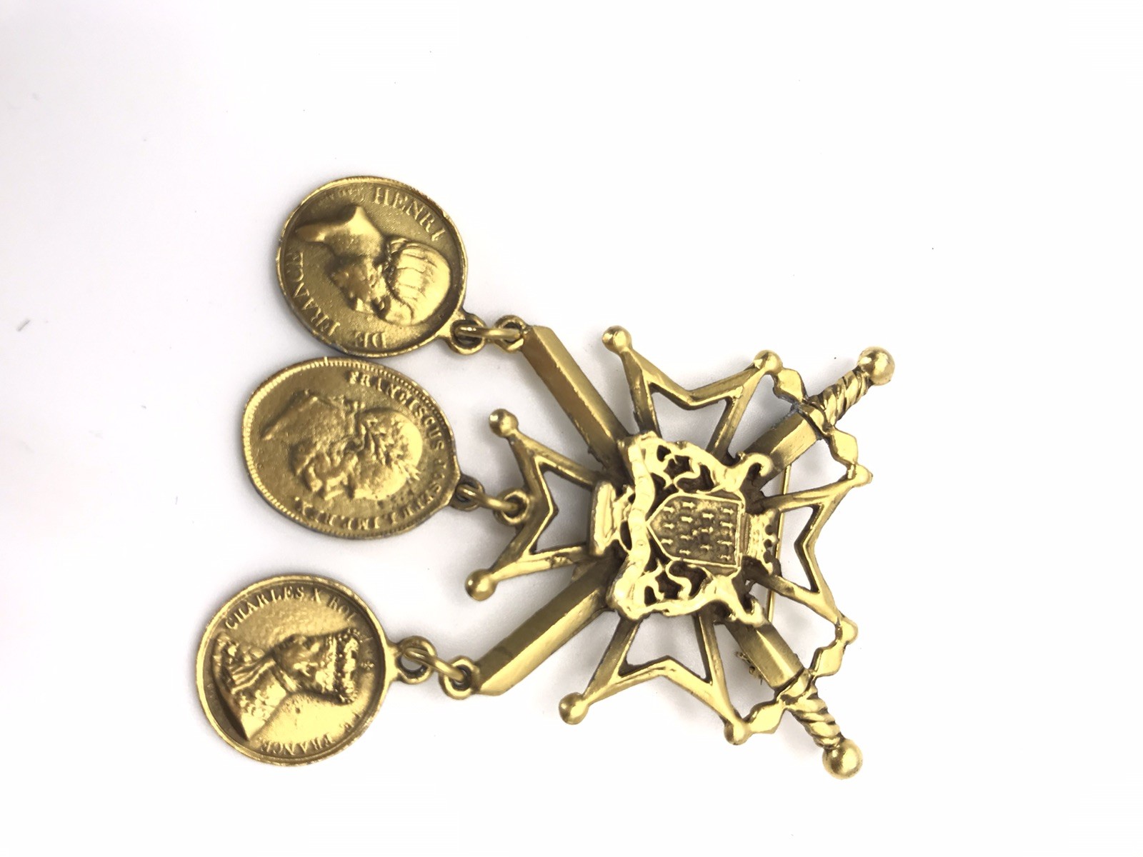 Vintage Coat of Arms With Crossing Swords Crest Coins Brooch Pin Viribus Unitis