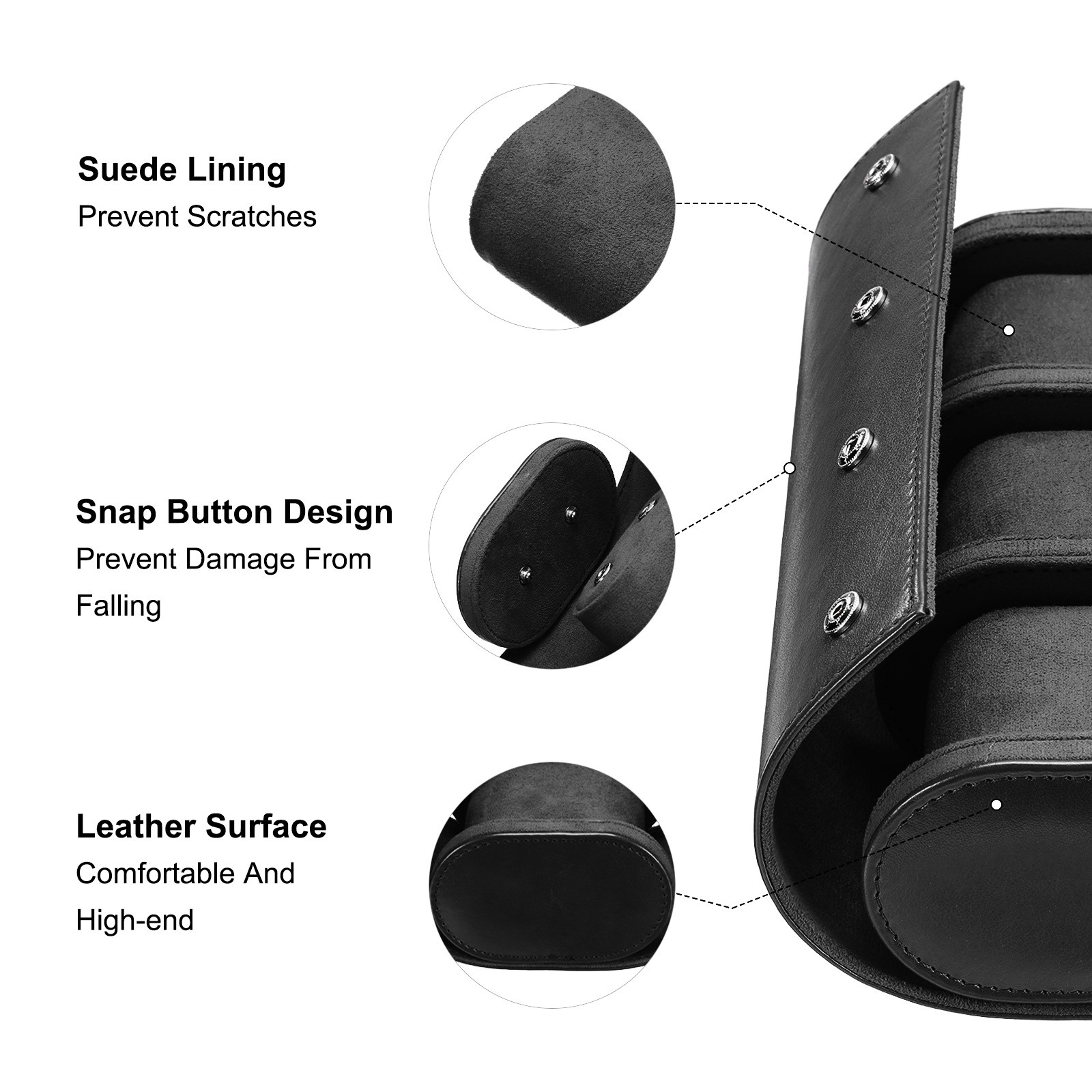 Leather Watch Travel Case for Men Women Watch Holding 3 Slot, Black