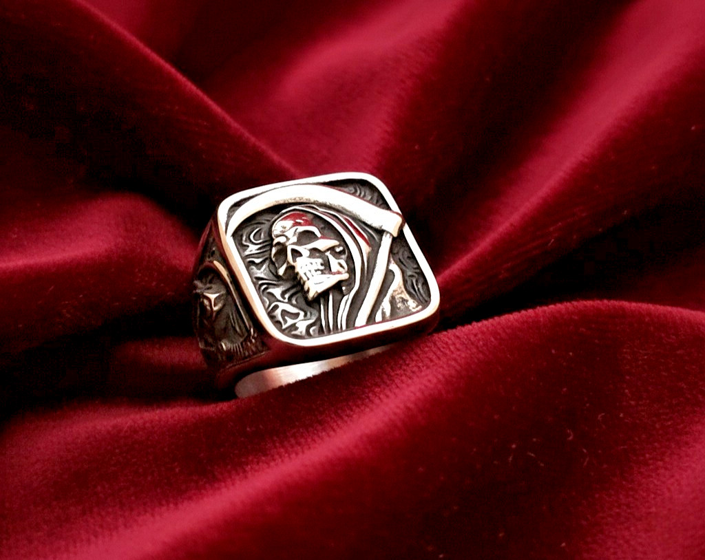 Grim Reaper Signet Ring Gothic Skull Death Stainless Steel Band Jewelry