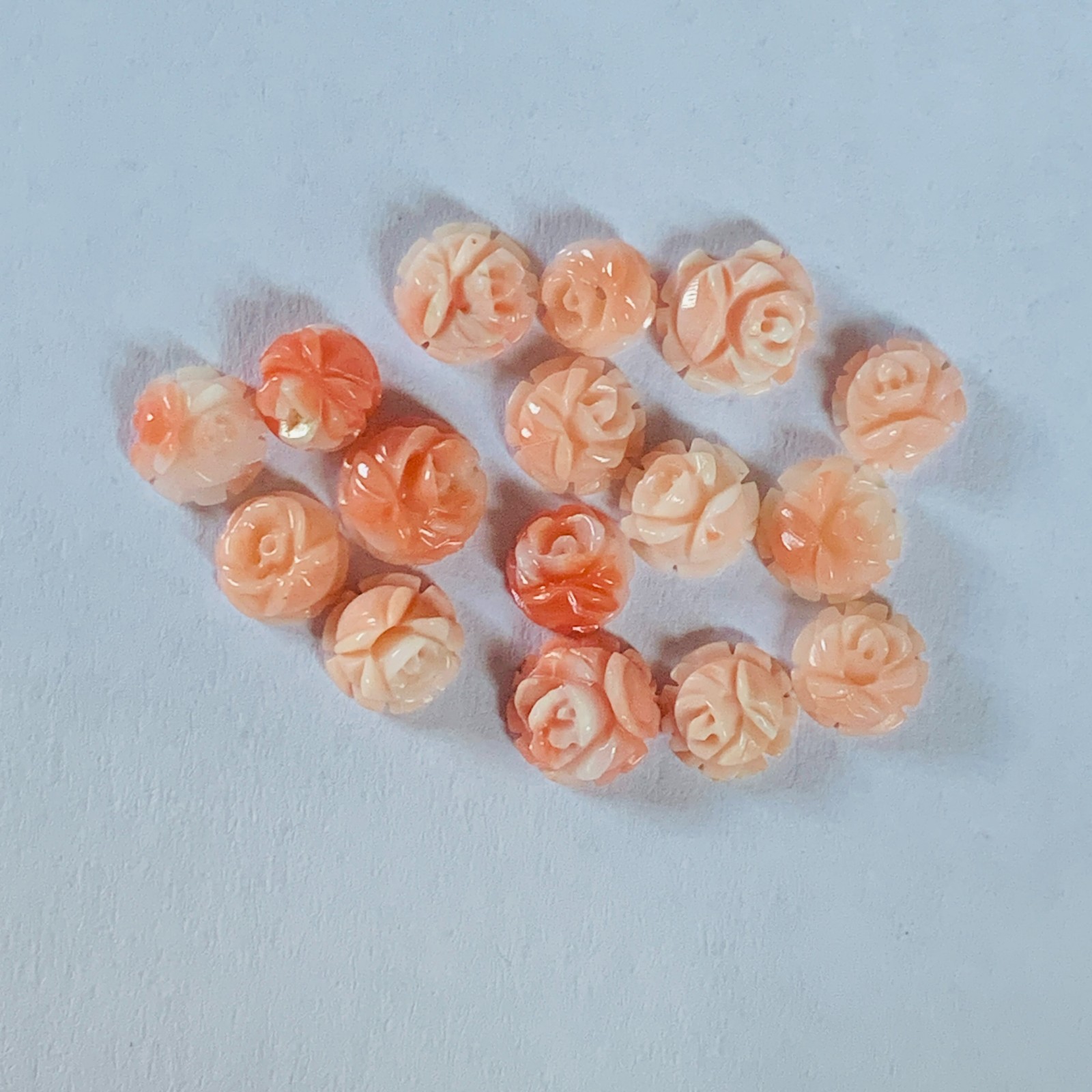 Andy’s Gem Garage Sale – 16 pieces Natural Carved Salmon Coral Flowers 5.5-6mm