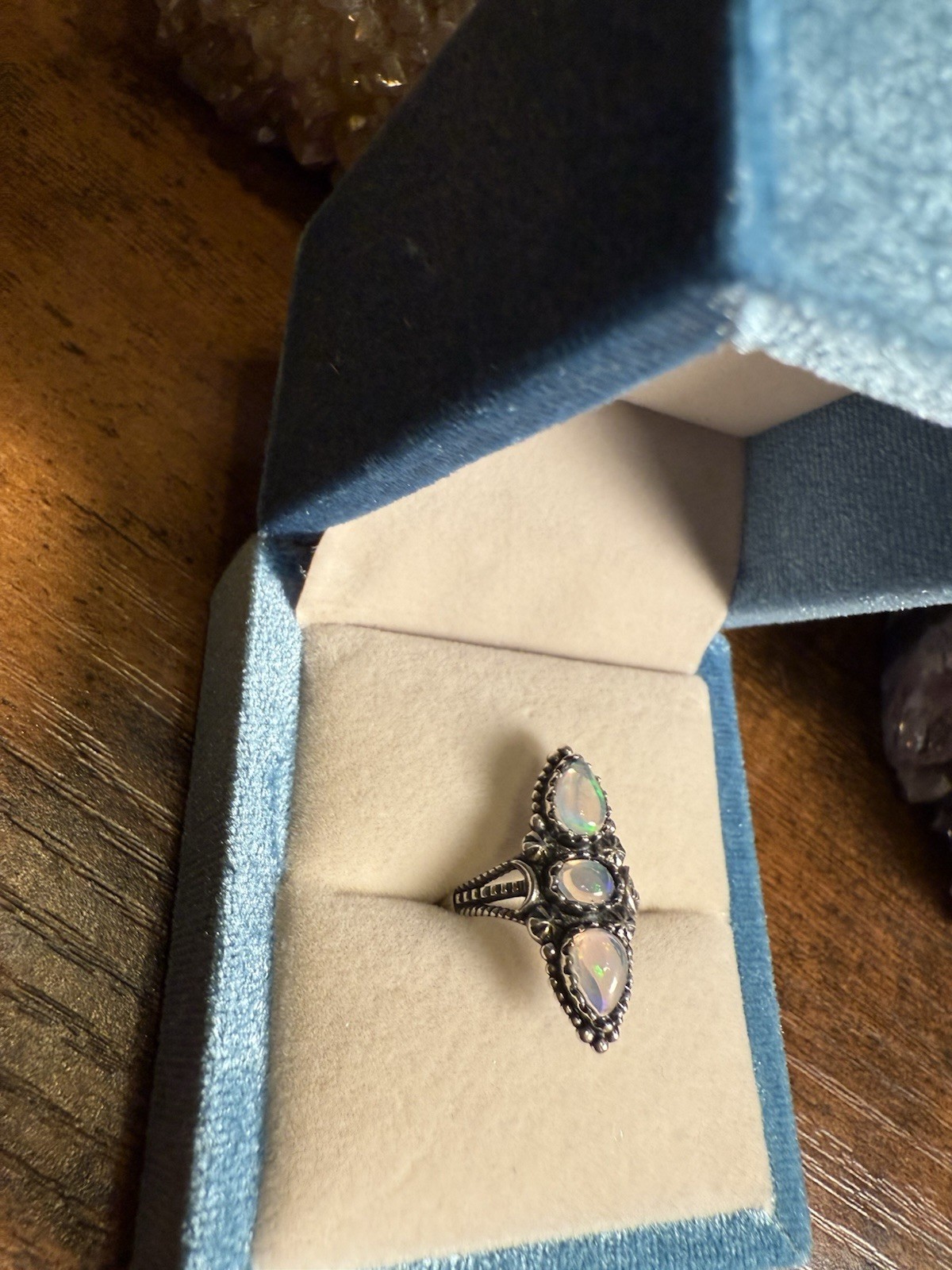 Trinity Flame – Certified White Opal Ring in Adjustable 925 Silver (3.54g)
